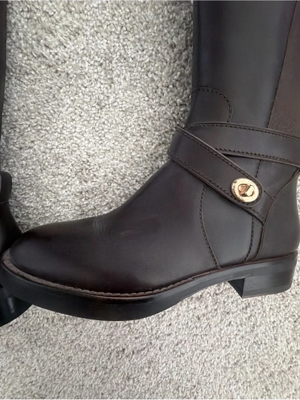 Coach Dark Brown Tall Leather Riding Boots with Side Zip